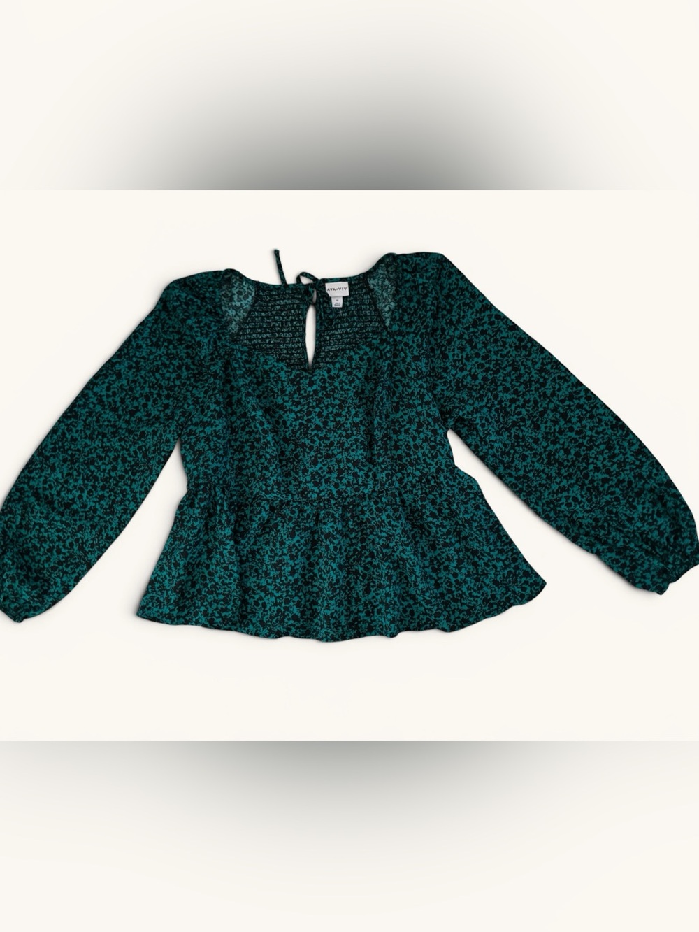 Emerald Green & Black Sweetheart Neck Peplum Ruffle Balloon Sleeves Top Size 1X